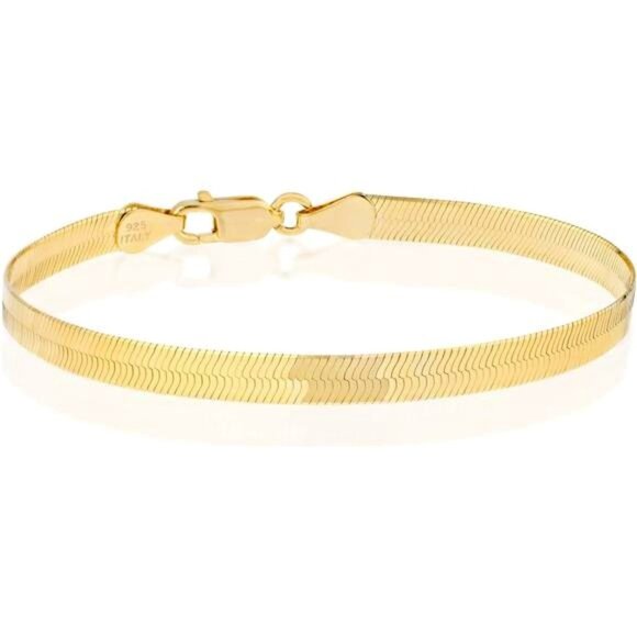 Other - unisex 18K Gold Over 925 Sterling Silver Italian Solid 4.5mm Flexible Flat